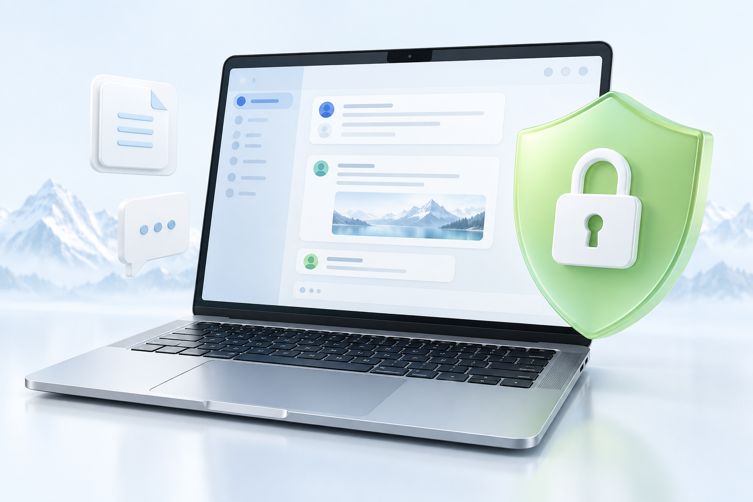 A laptop application protected by a shield and padlock