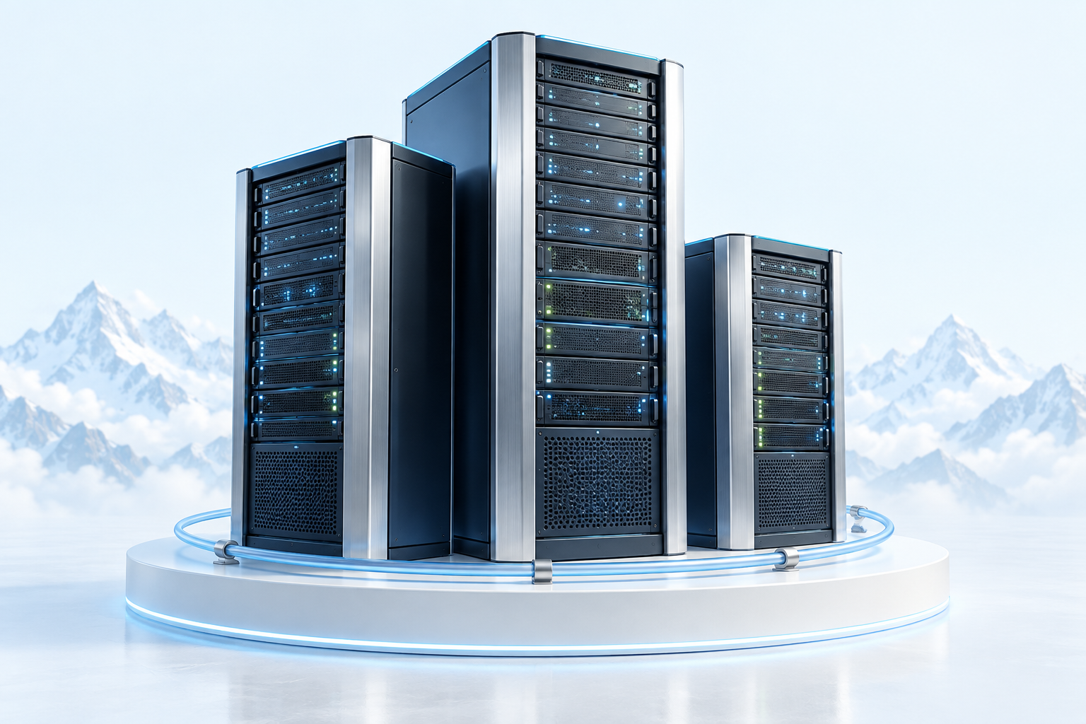 Three server towers representing the data center